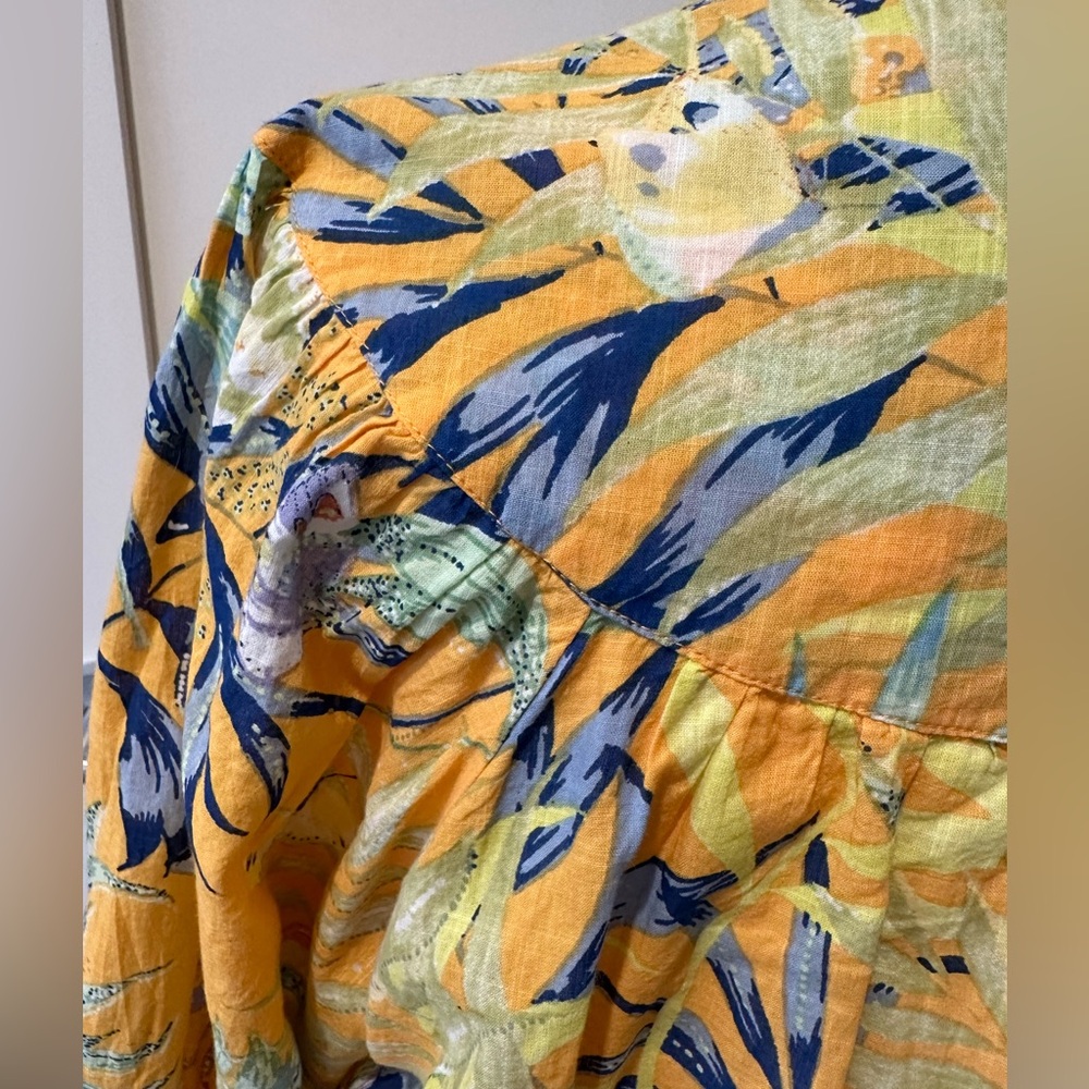 Maeve Size XS yellow tropical print cotton blouse. Front and cuff buttons - Picture 7 of 13
